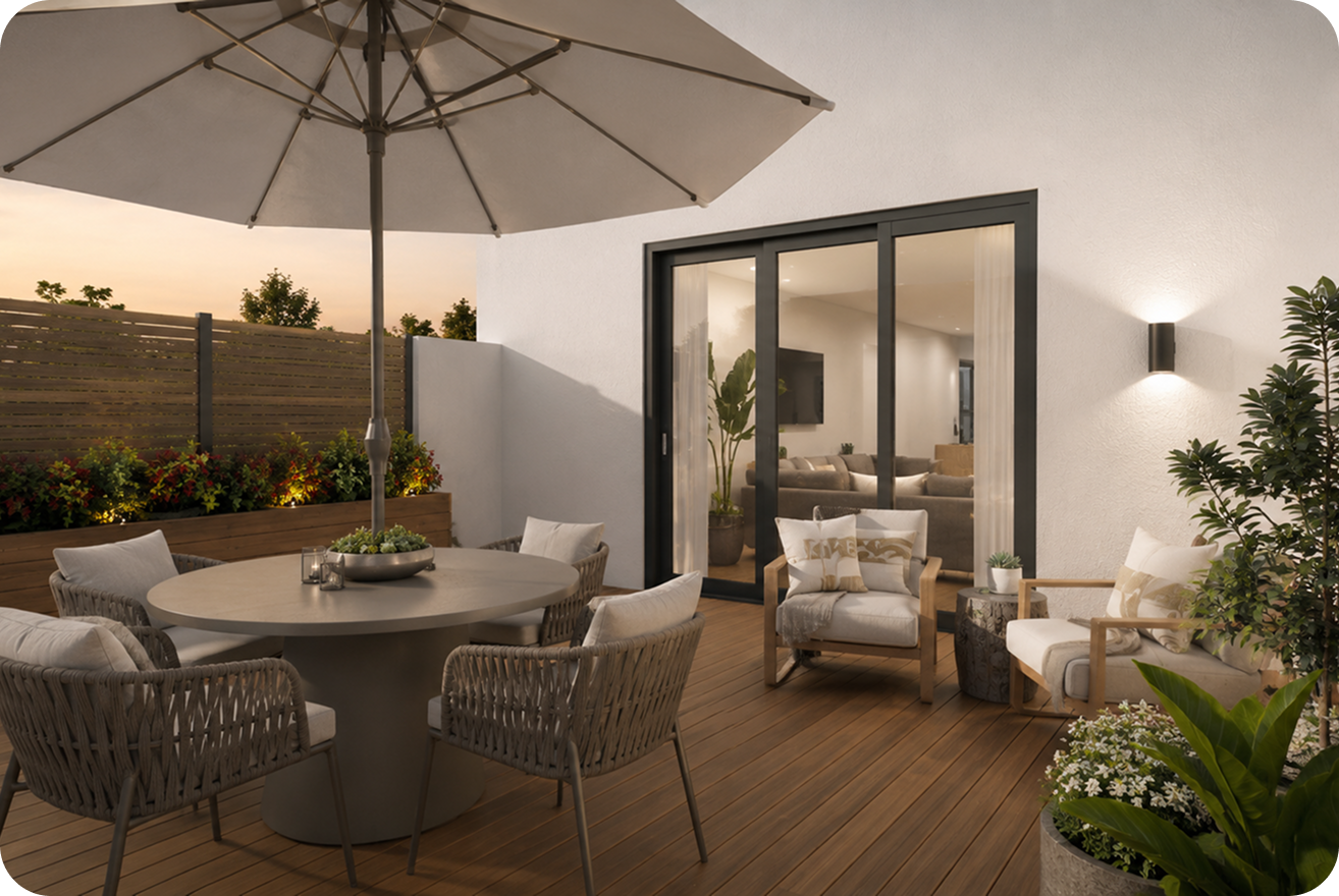 Terrace render at dusk