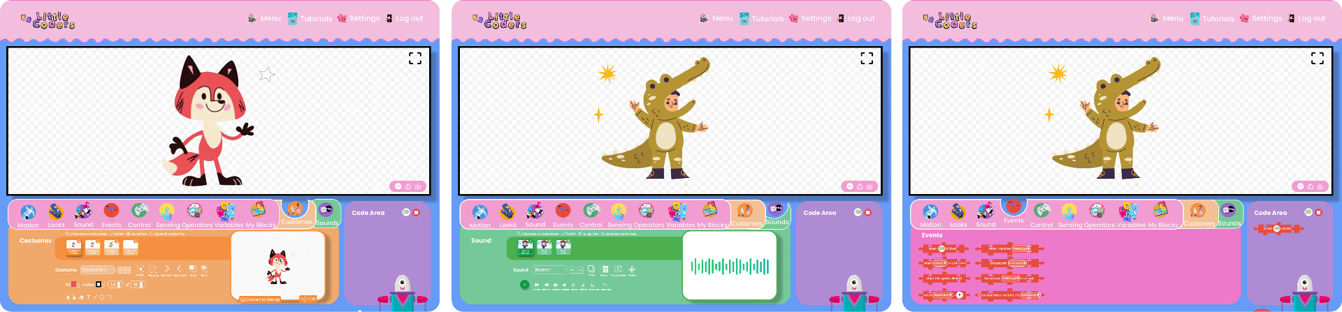 Coding workspace screens