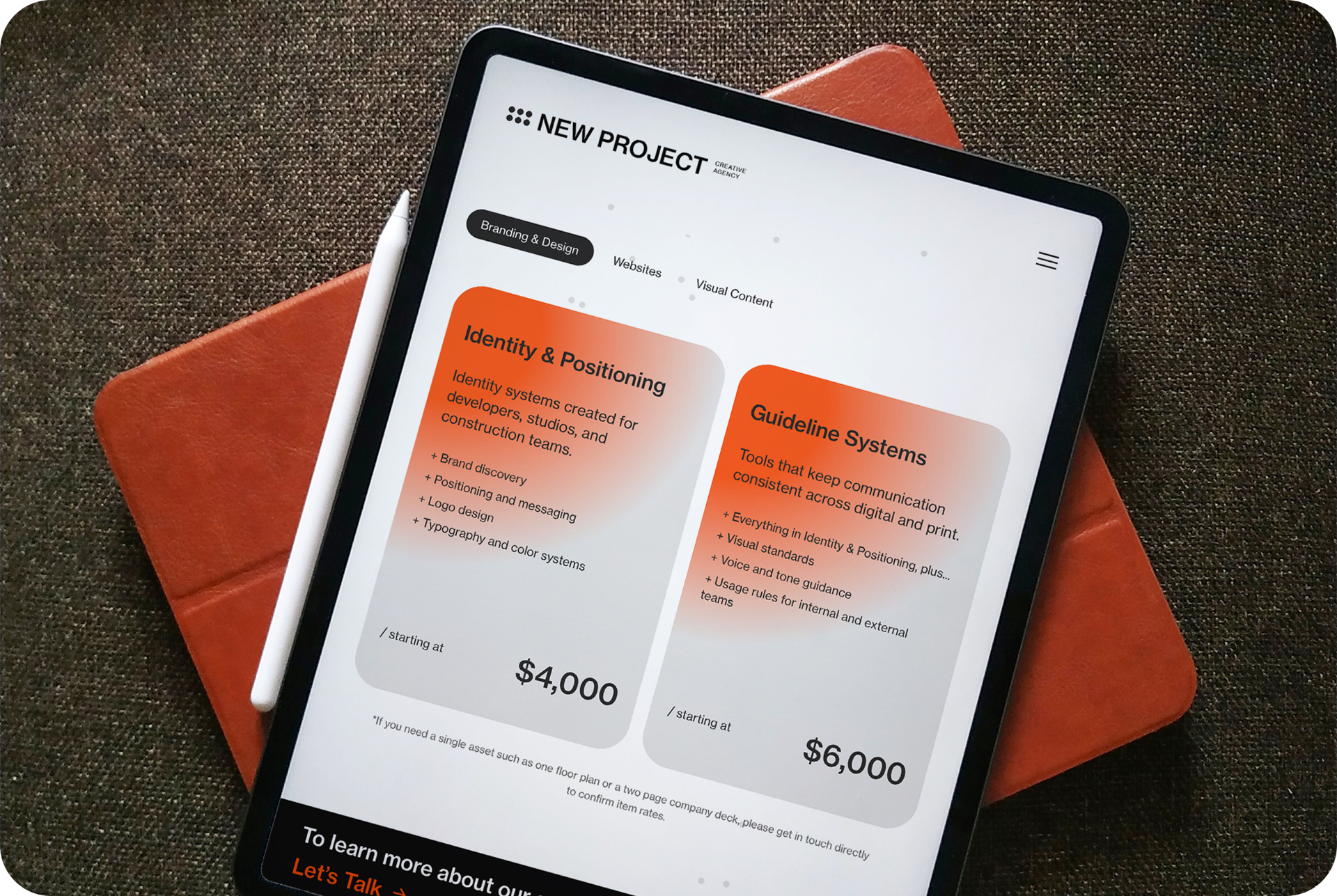 Tablet showing services