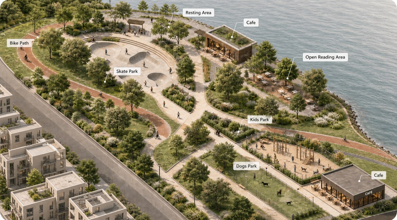 Aerial masterplan render