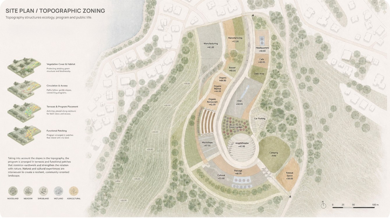 Site plan — topographic zoning