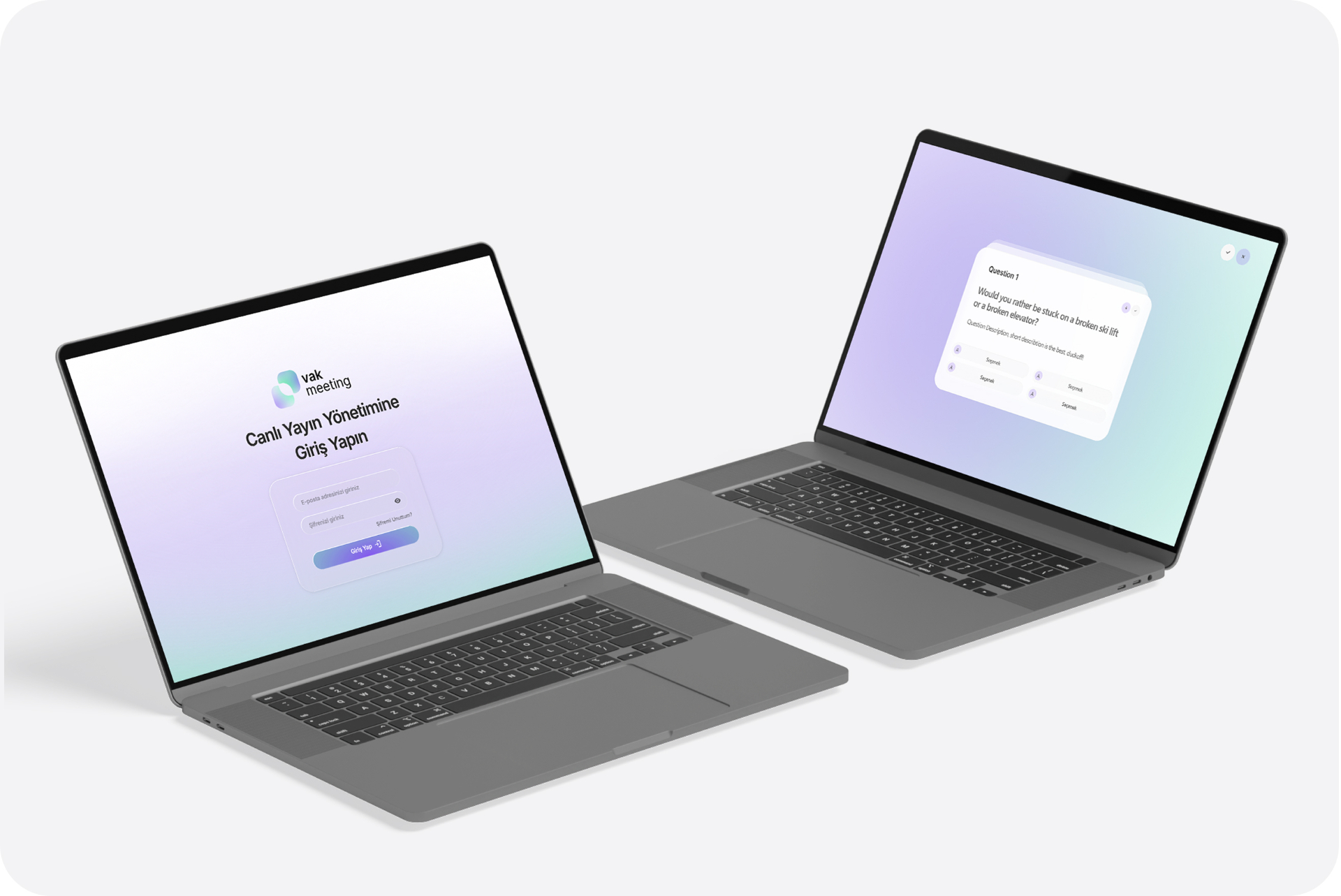Laptop login and quiz UI